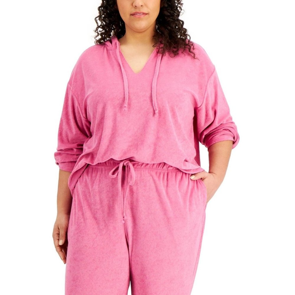 Rebellious One HOT PINK Women's Trendy Plus Size 1X Loop Terry Hoodie B715AFA